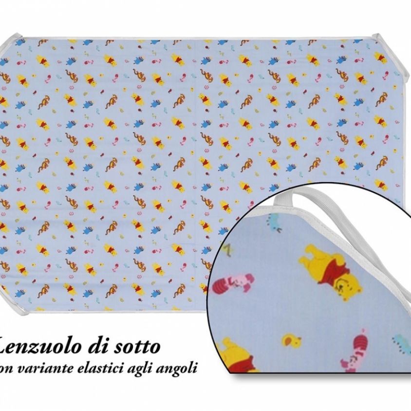 Lenzuolo di sotto con elastico per letto con amici winnie the pooh azzurro (150x100 cm)